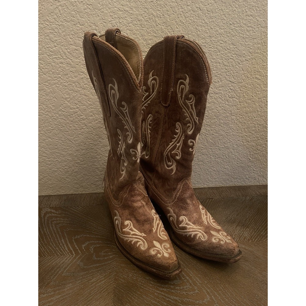 Corral Womens Brown  Distressed Embroidered Cowgirl Western Boots Size 6